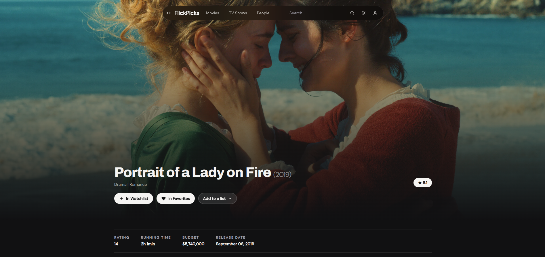 Captura de tela do projeto FlickPicks